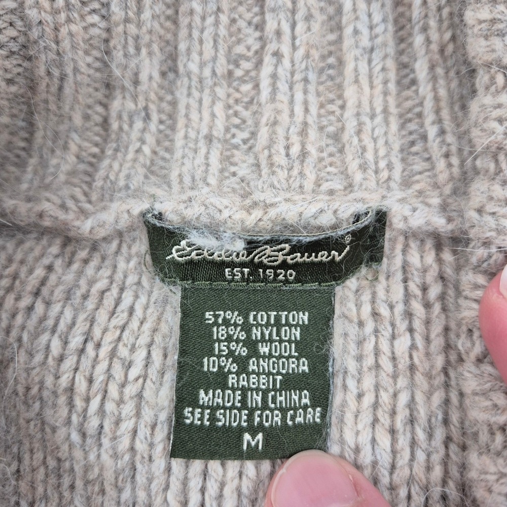 Eddie Bauer Cable Knit Angora Blend Cardigan Sweater Shawl Collar M Beige - Picture 8 of 13